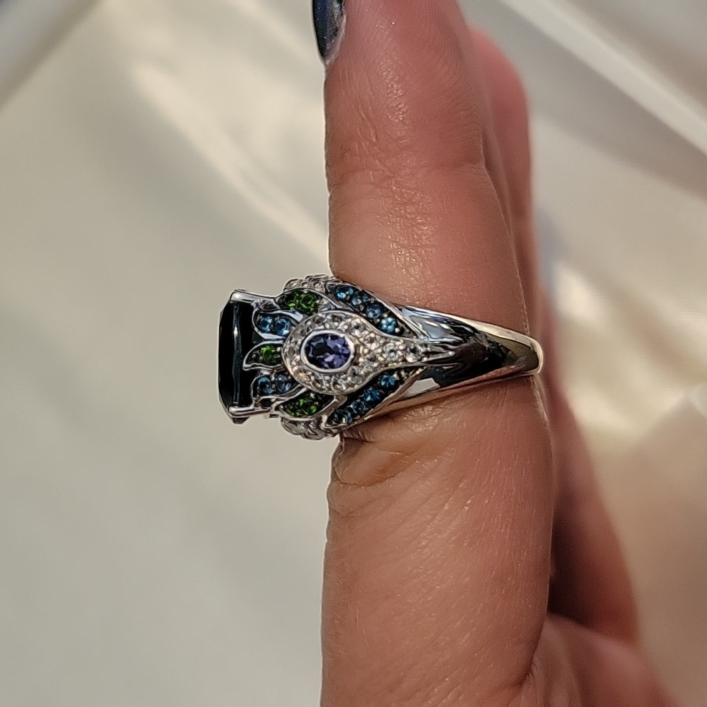 Victoria Wieck London, Blue topaz and Green Gemstone Ring - Picture 10 of 10